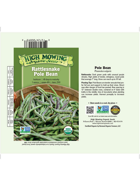 Rattlesnake Pole Bean Organic Seeds