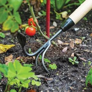 Weeding a garden with gardning fork