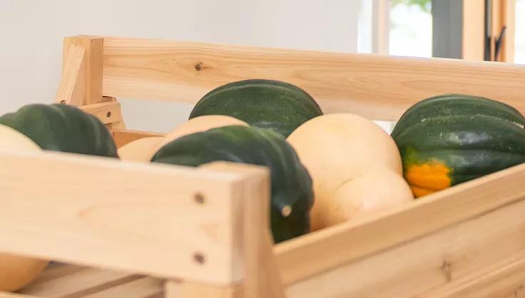 Winter squash in a storage rack