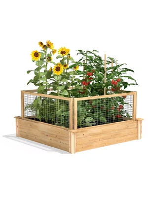 Cedar Raised Bed with CritterGuard Fence, 4' x 4' x 10-1/2"