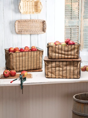 Set of 3 Rolling Wooden Produce Orchard Fruit Display Bins