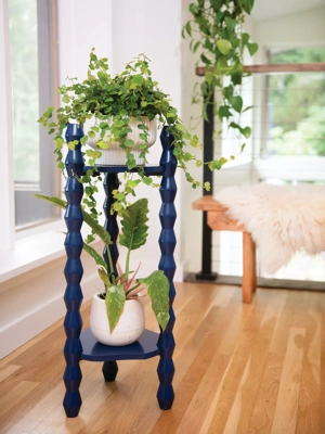 Turned Wood Plant Stand Side Table