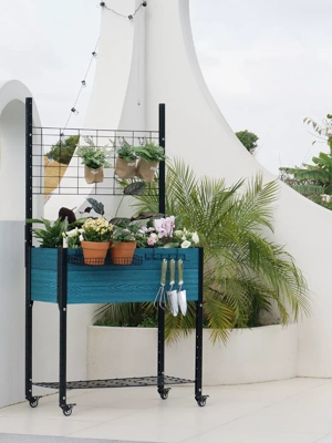 Self-Watering Mobile Elevated Planter with Trellis, Basket & Hook