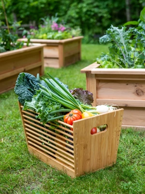 Bamboo Garden Stool and Basket Combo