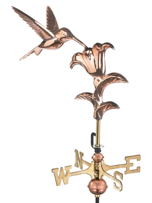 Hummingbird Garden Copper Weathervane with Pole