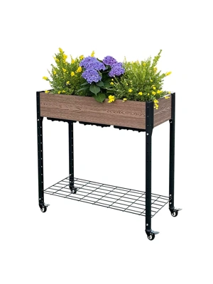 Rolling Garden Planter with Potting Bench and Under Shelf Storage