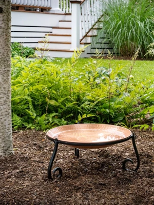 Freestanding Copper Birdbath with Stand, 13.5"