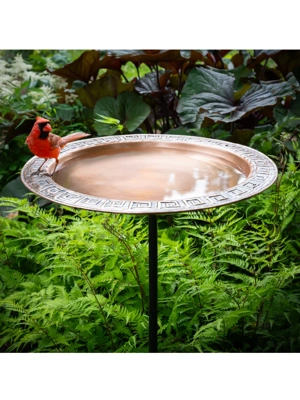 Greek-Inspired Copper Birdbath with Pole, 18"