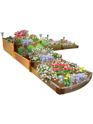 Classic Sienna Raised Garden Bed Split Waterfall Tri-level with 1" Boards