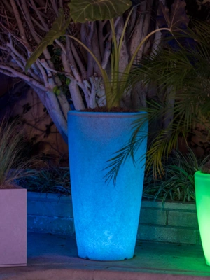 Solar Illuminated Planter Tall Granite, 32"