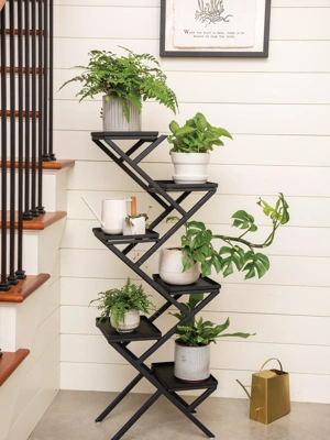 Crisscross Cascading Plant Stand with Black Trays