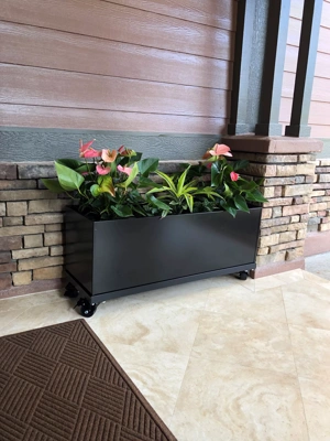 Nice Aluminum Trough Planter with Casters, 19" High