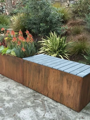 Nice Corten Trough Planters with Bench Top