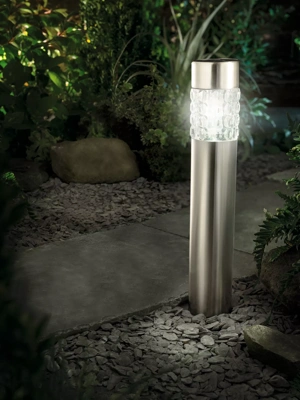 Stainless Steel Bollard Motion Sensor Solar Light with Textured Glass