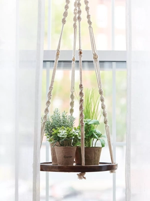 Hanging Wooden Plant Shelf