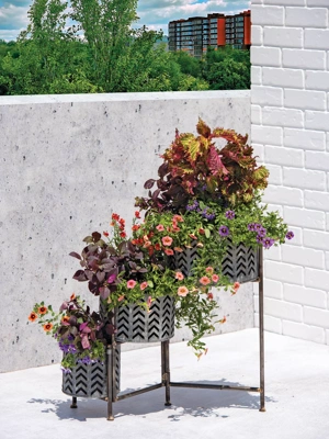 Galvanized Grow Bag Triple Planters with Stand