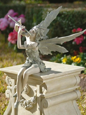 Sitting Fairy Flutist Statue
