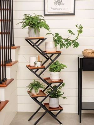 Crisscross Cascading Plant Stand with Copper Trays