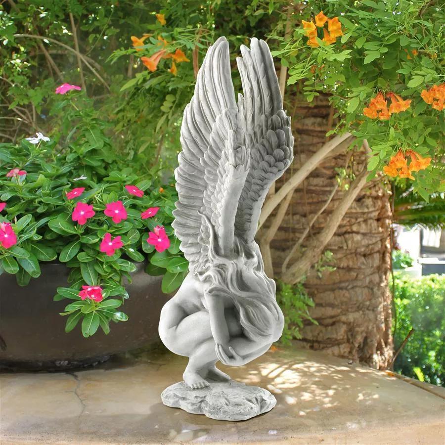 Crouching Angel Garden Statue Gardener S Supply   8590089 02V Jpg