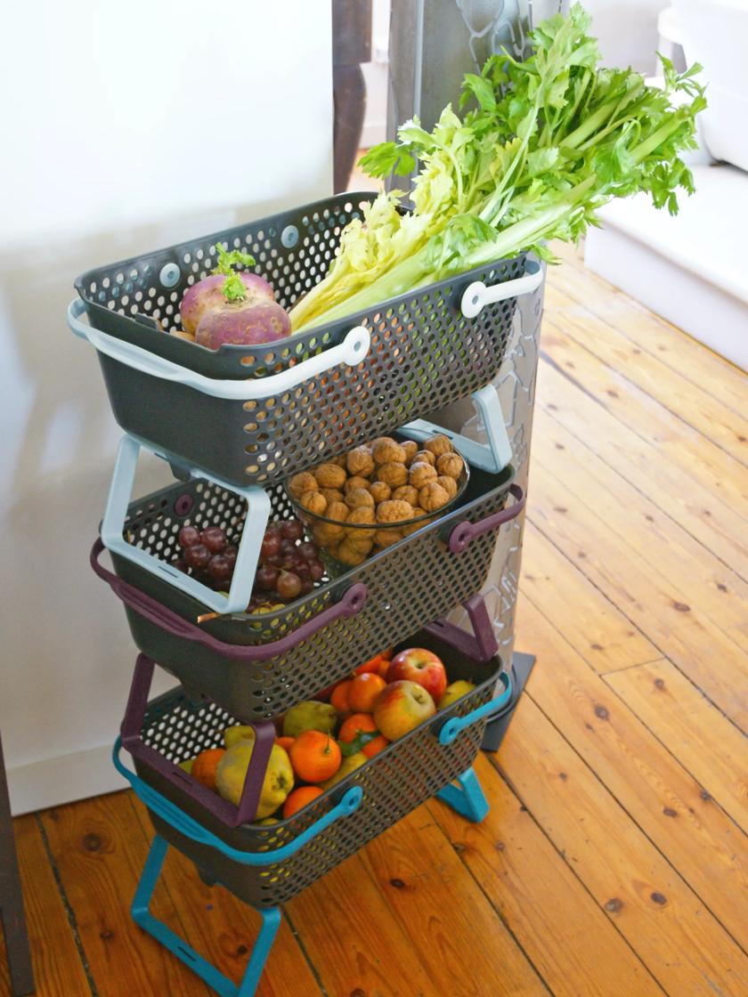 Kitchen Storage Basket Cart Roller Rack Garage Organizing Tray for Kitchen  Fruit Vegetable Basket Rack Storage