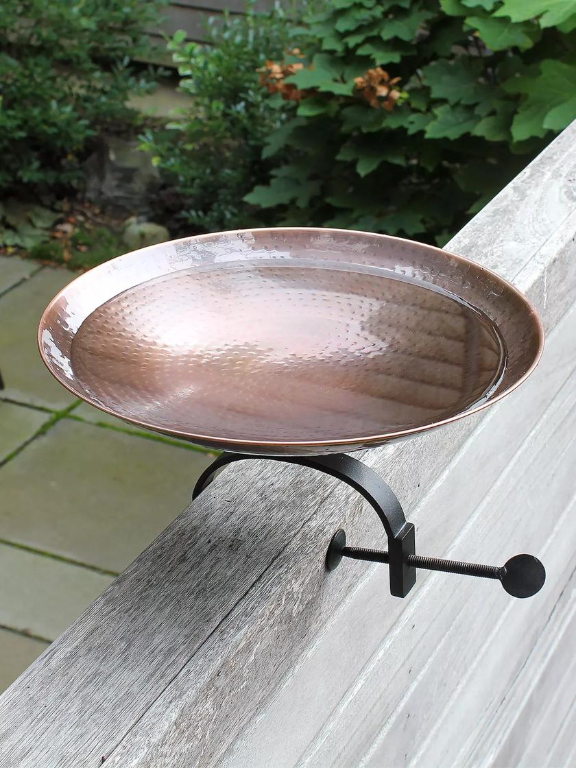 Achla Designs Burnt Copper Birdbath with Over-the-Rail Bracket