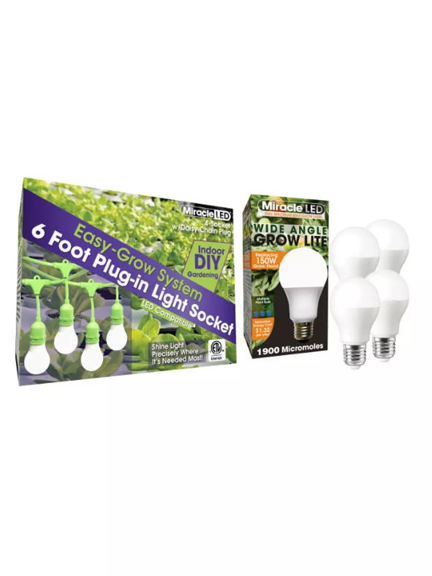 Miracle LED Corded 4 Socket Grow Light Kit Bulbs Gardeners