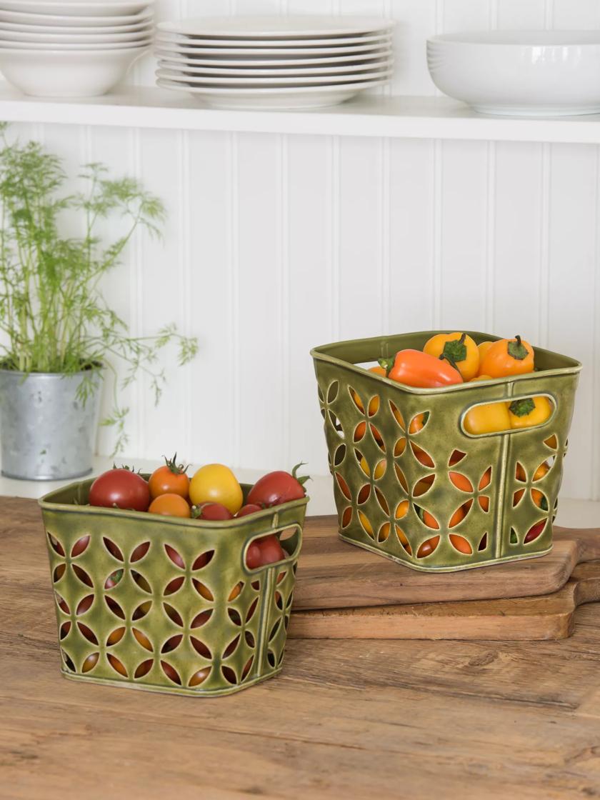 Set of 3 Harvest Kitchen Canisters Set, Fruit Berries Decorated