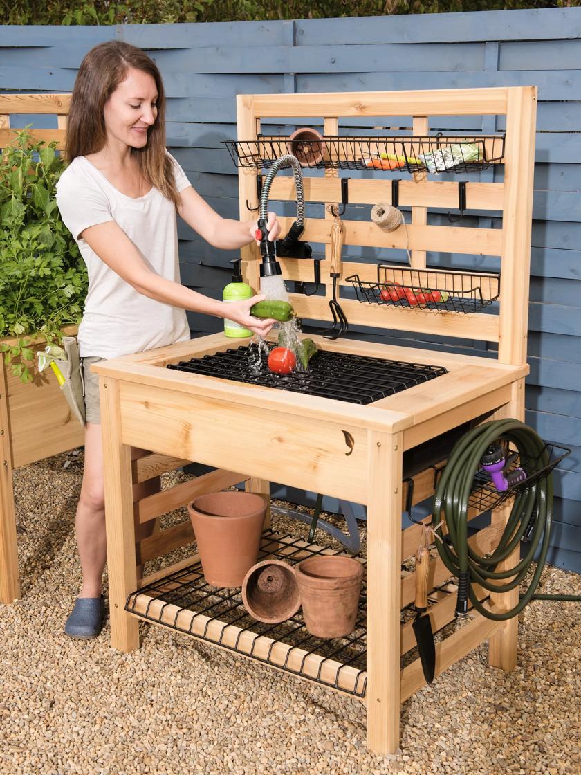 Outdoor Kitchen Island Prep Station Large Potting Bench with Stainless  Steel Top 