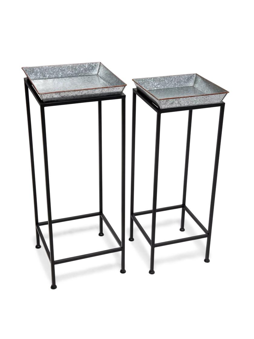 Square Nesting Plant Stands with Galvanized Trays, Set of 2