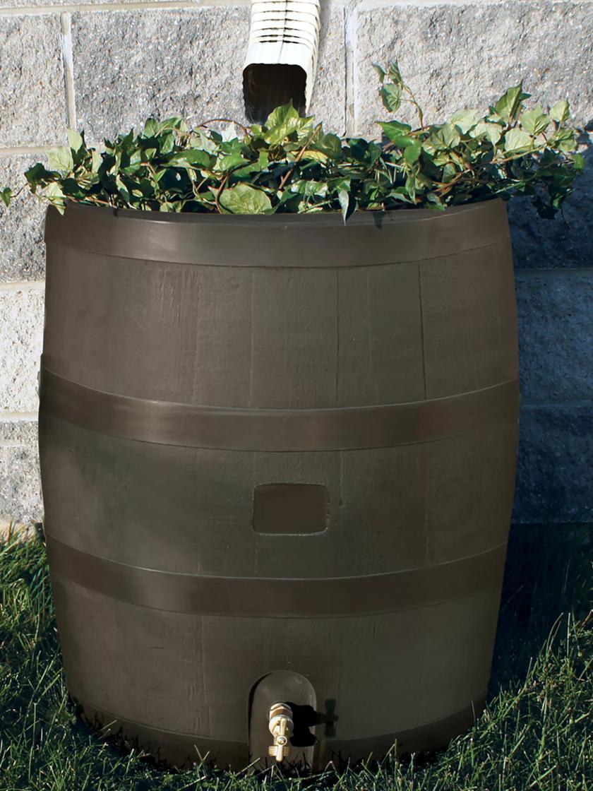 Round Rain Barrel with Planter 35 Gallon Gardener's Supply