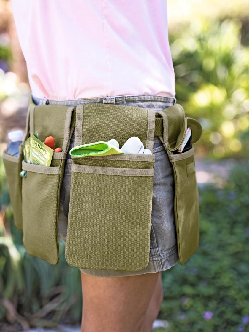 Garden Tools Belt for Women - Gardening Organizer Bag with Removable Deep Pockets, Tough Canvas Gardener Utility Pouches with 48 in Length Strap for