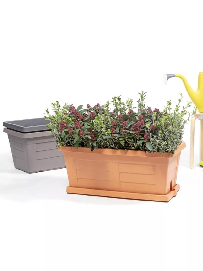 Wood Look Planter With Saucer 24 Inch Diameter Gardener S Supply   8614084 06V 3 4 Wood Look Planter With Saucer