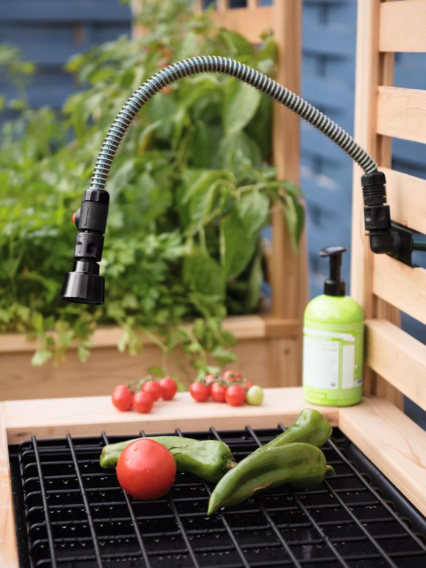 Potting table with sink store and faucet