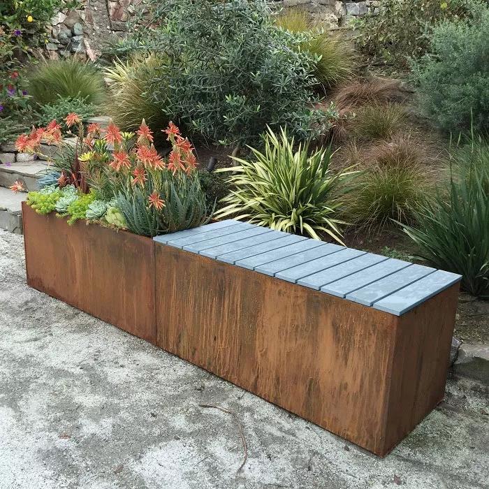 Nice Corten Trough Planters with Bench Top