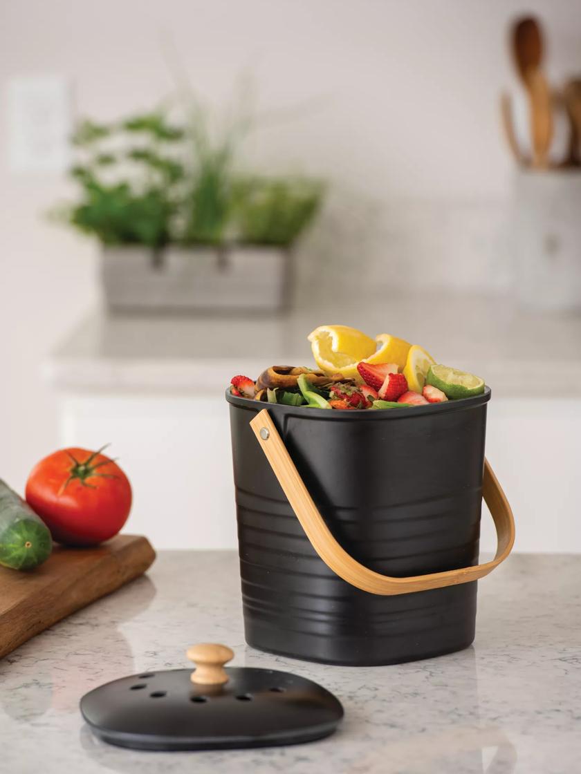 Countertop Compost Bin with Lid, Made of Sustainable Bamboo Fiber