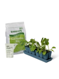 Imio Cloning Kit stock image including Imio Cloning Gel, Gardener's Organic Seed Starting Mix, and Blue Gardener's Best XL Planting Trays with seedlings growing in them